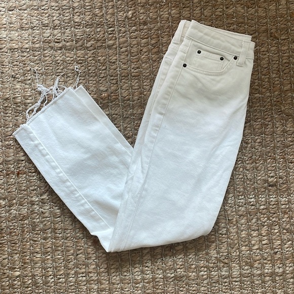 Topshop Denim - TopShop White Straight Leg Jeans Raw Hem 24